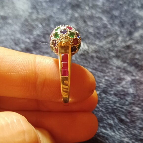 Chuck Clemency 14k YG Ruby Emerald Sapphire Spinning Ball Ring - Picture 3 of 6